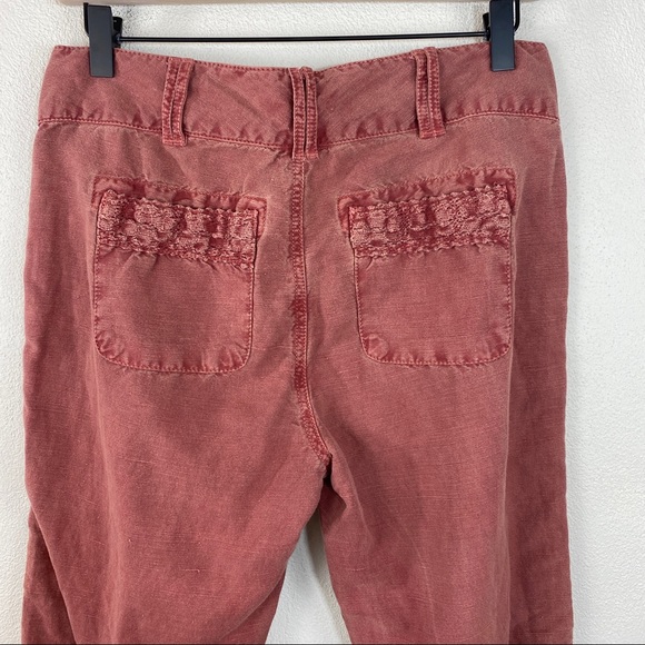 Sundance Organia Lace Trim Cotton Linen Pants Red Size 4 Petite - Picture 6 of 7